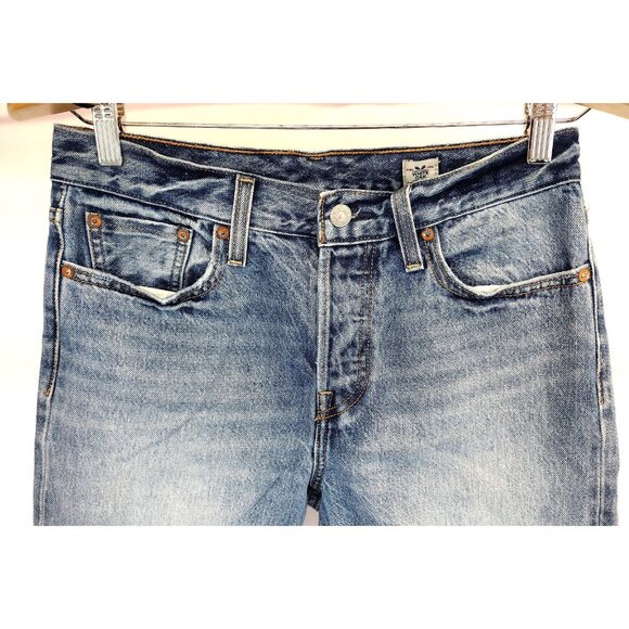 Levi White Oak Cone Denim Faded Distressed Medium Wash Size 28 - Picture 5 of 11